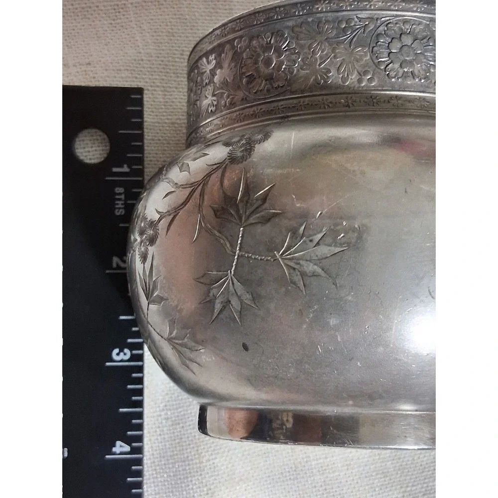 James W Tufts Boston Quadruple Plate Silver Thistle Floral Bowl 1940 Victorian